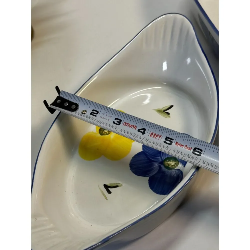 Hand Painted Portuguese Bakeware Floral Blue Yellow Divided Baker Oven To Table